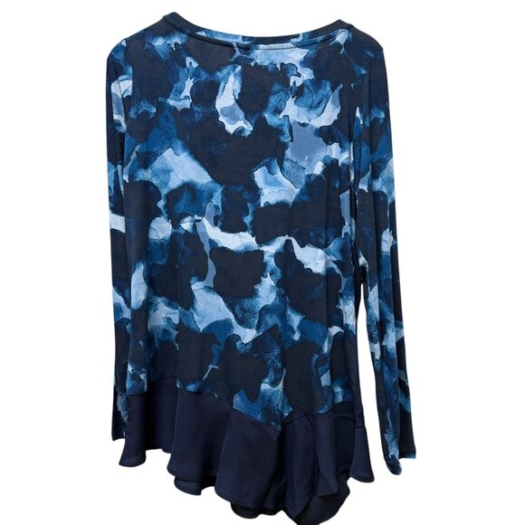 LOGO Lori Goldstein Tunic Top Medium Blue Chiffon Ruffle Long Sleeve Tee NWOT - Picture 4 of 7